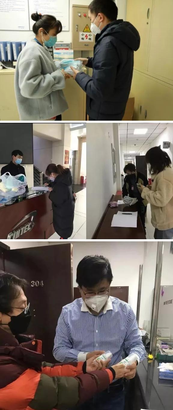 發(fā)放防護(hù)物資：口罩、手套、消毒液、洗手液